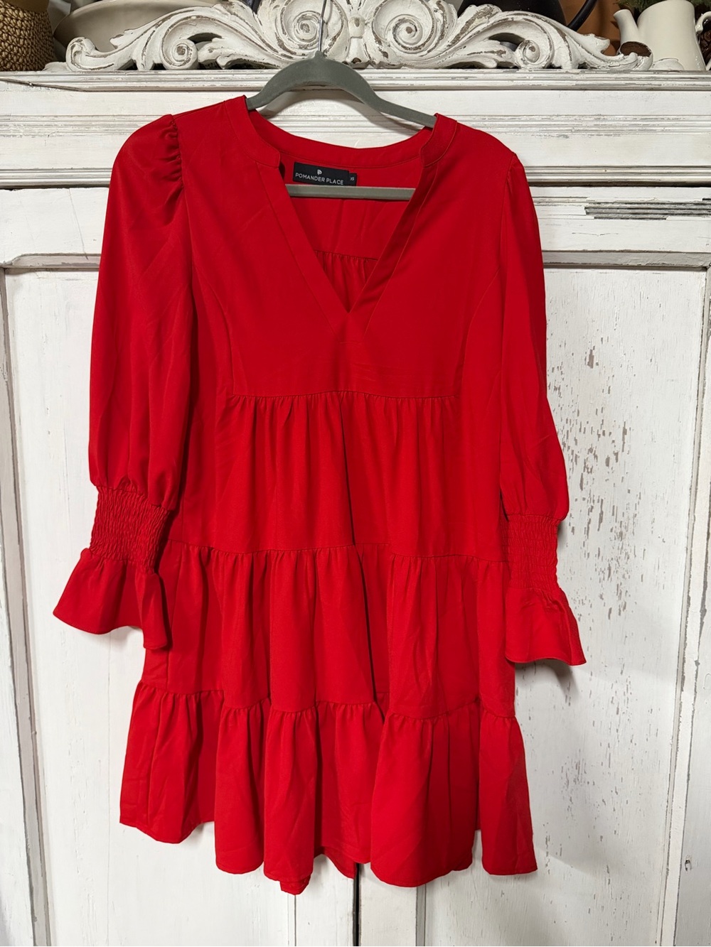 Pomander Place Red V-Neck Tiered Dress